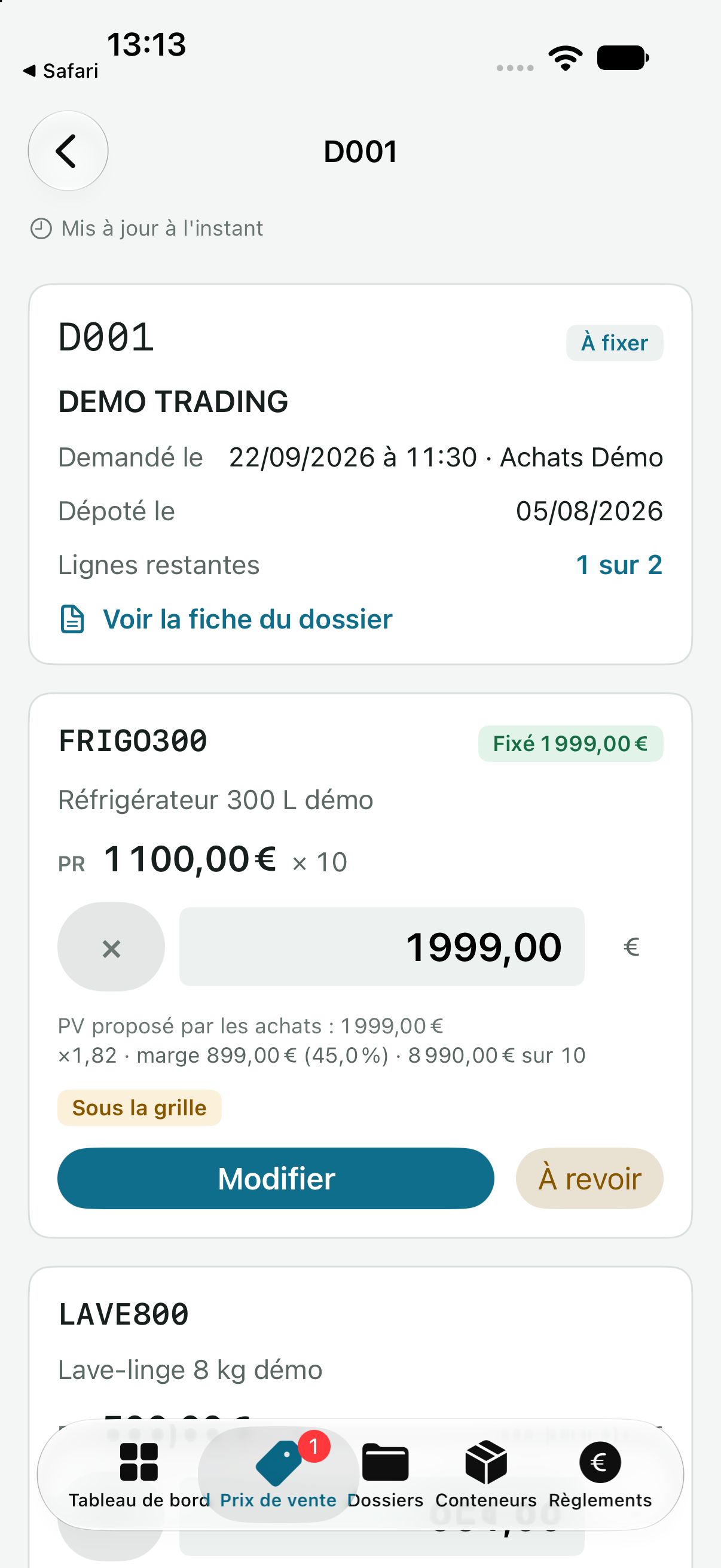 Prix de vente